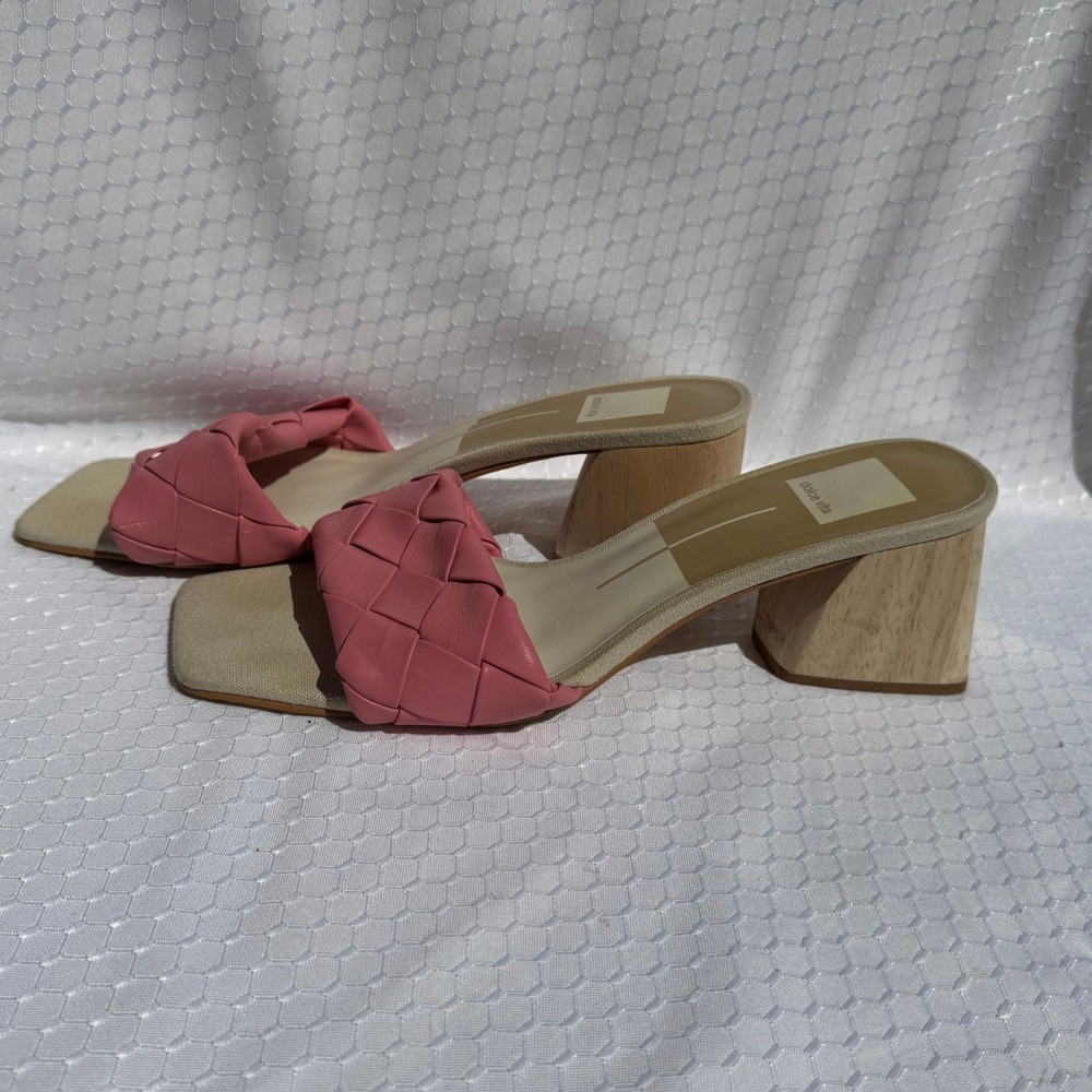 Dolce Vita 8.5 Paily Pink Braided Square Toe Block Heel Sandals Mules Women - Picture 4 of 10